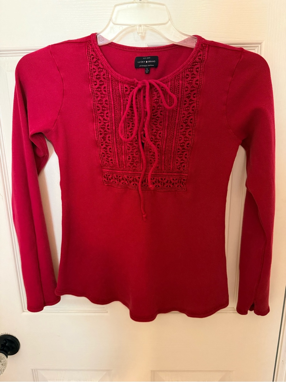 Lucky Brand Women's Crimson Lace-Paneled Long Sleeve Top